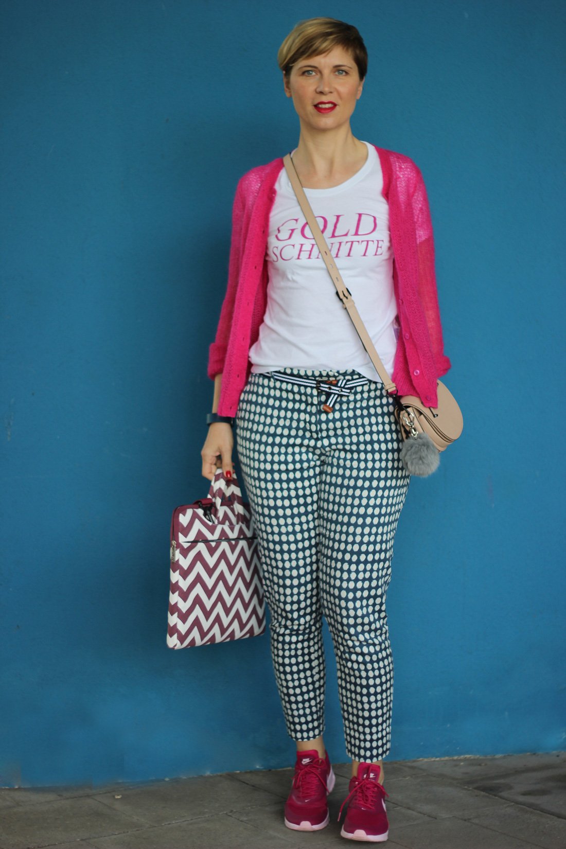 Pink, Blau, Reiseoutfit, Cardigan, Schumacher, Nike Air, Laptoptasche, Mosiso, Rebecca Minkoff, Goldschnitte, Conny Doll,