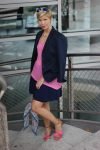 Blau mit Pink, Blazer mit Minirock, Sommerlook, Wedges,