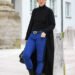 conny doll lifestyle: Long-Cardigan, warmes Outfit fürs Büro, Herbstlook, blau und schwarz, moderner Officelook
