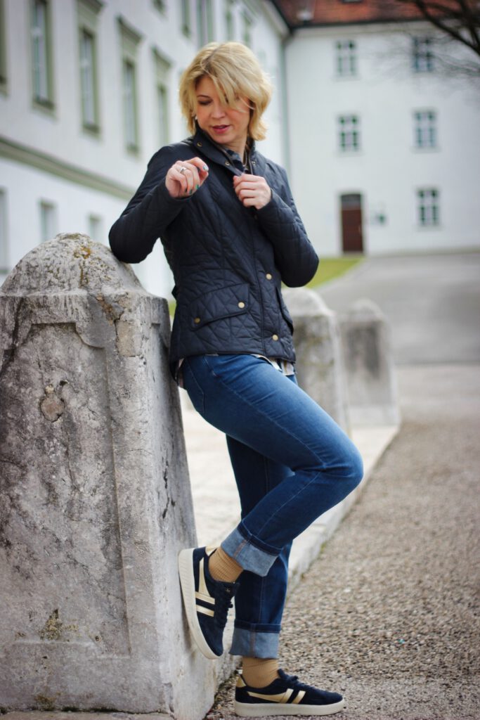 conny doll lifestyle: Frühlingslook, Übergangsmode, THE BRITISH SHOP, Barbour, Steppjacke